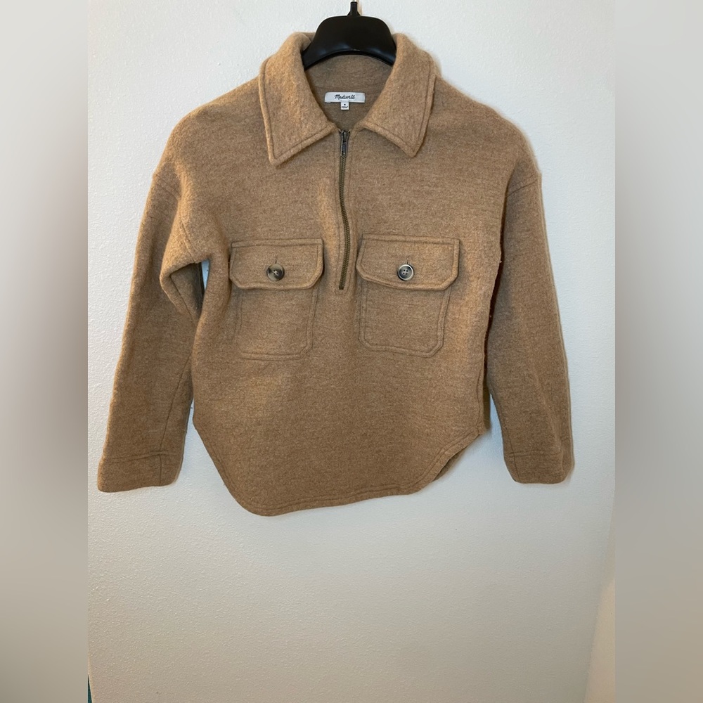 Madewell Tan Boiled Merino Wool Half-Zip Popover Sweater Women’s Size Medium - Picture 3 of 7